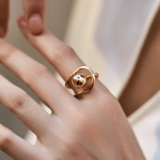 Amelie Classic Gold Metal Ball Design Ring R101