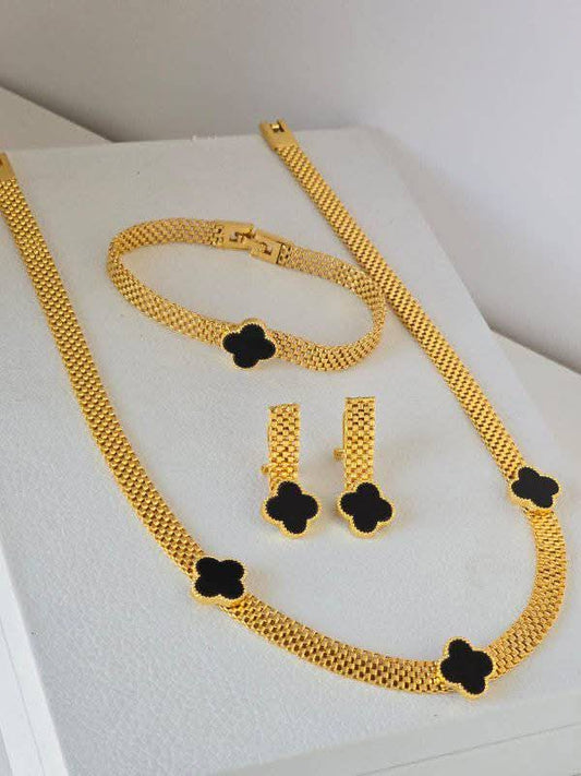 Clover Leaf Set Of Necklace, Earrings & Bracelet