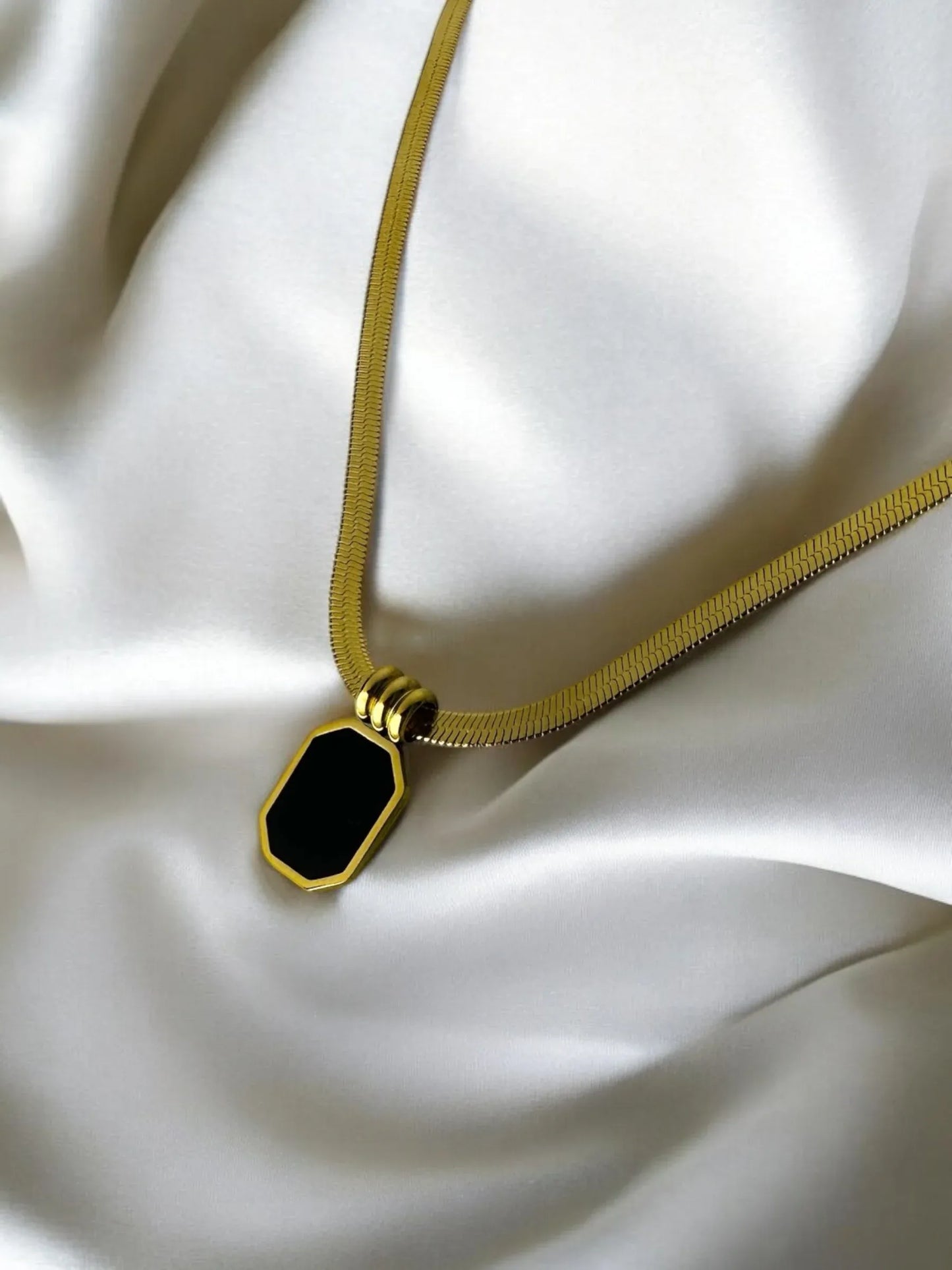 Ebony Black Stone Gold Plated Pendant
