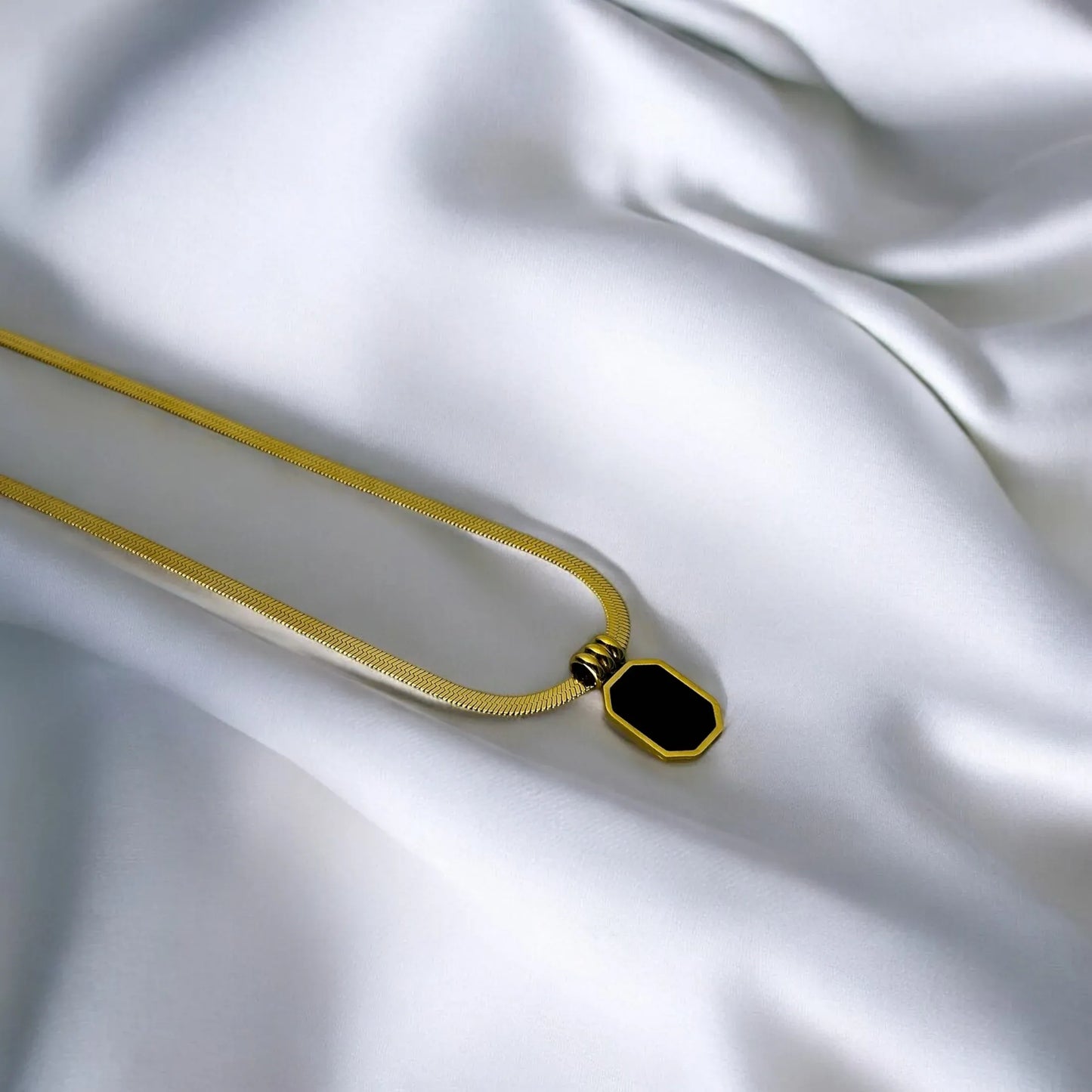 Ebony Black Stone Gold Plated Pendant
