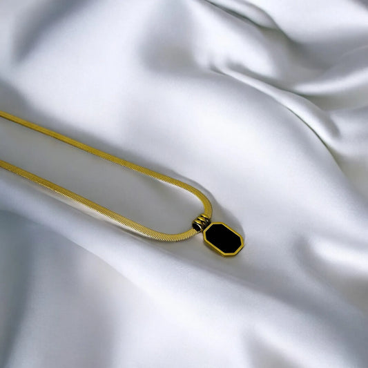 Ebony Black Stone Gold Plated Pendant