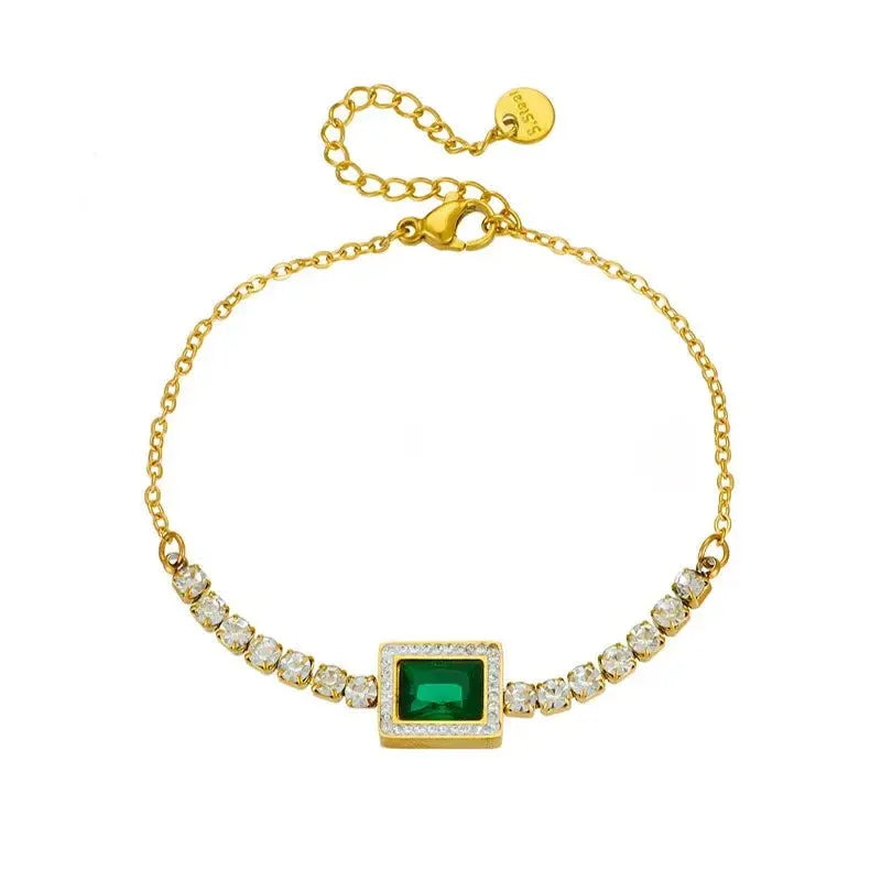 Emerald Green CZ Gold Charm Loose Bracelet