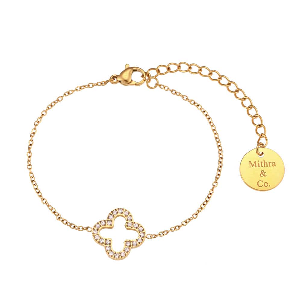 Fashionable Rhinestone Clover Necklace, Earrings And Bracelet Jewelry Set