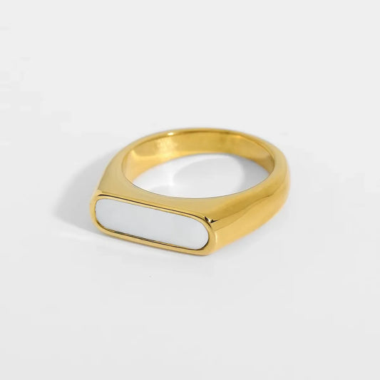 Gold Plated White Shell Rings Stainless Steel