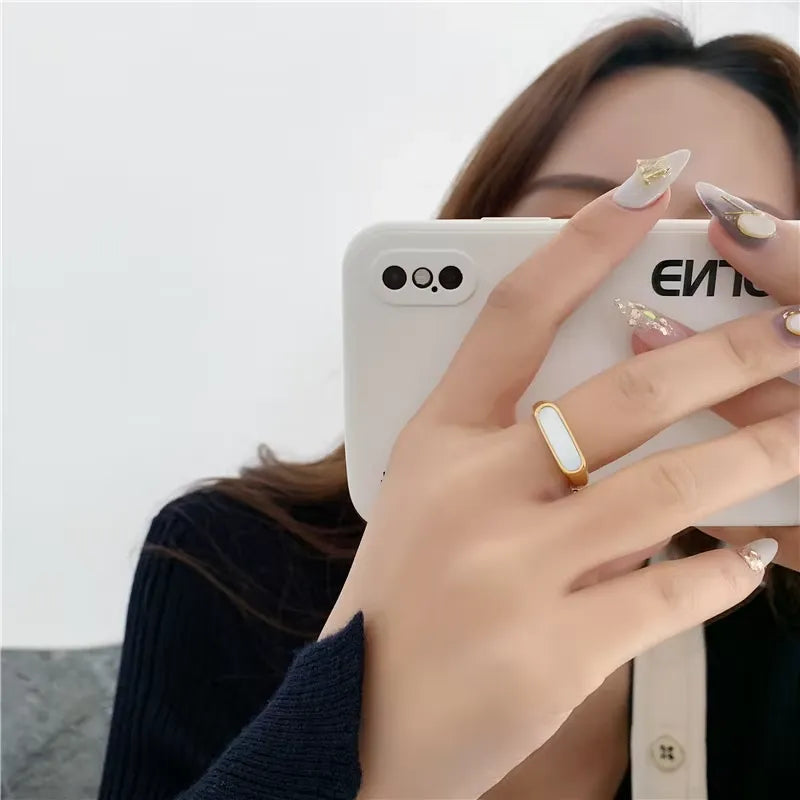 Gold Plated White Shell Rings Stainless Steel