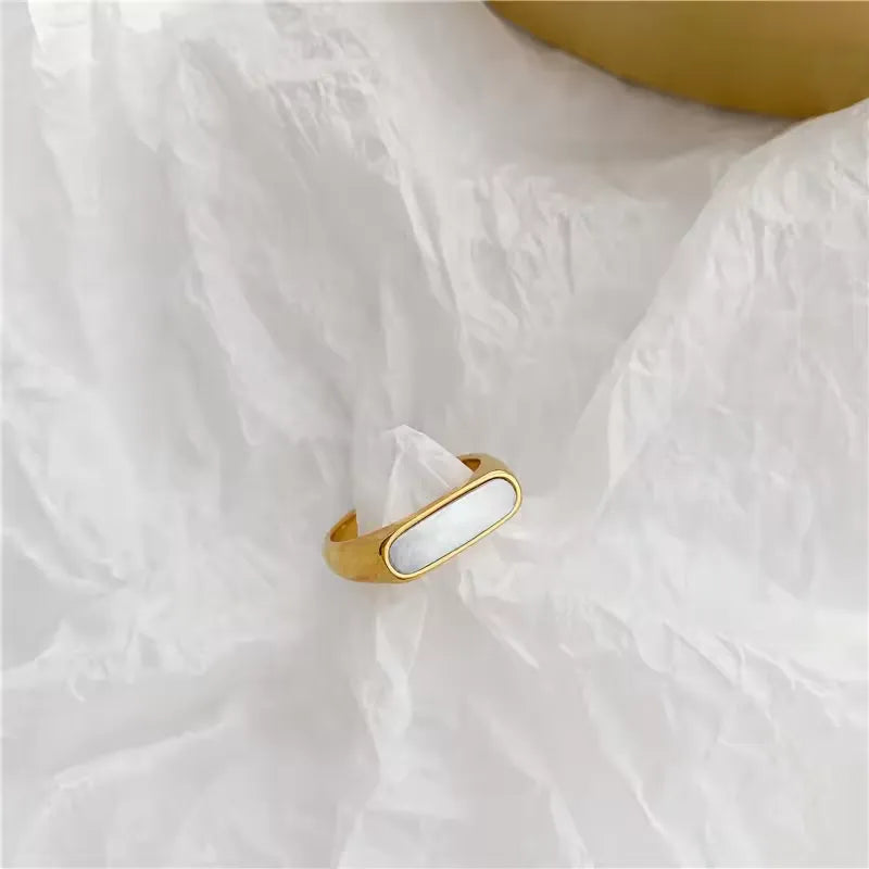 Gold Plated White Shell Rings Stainless Steel