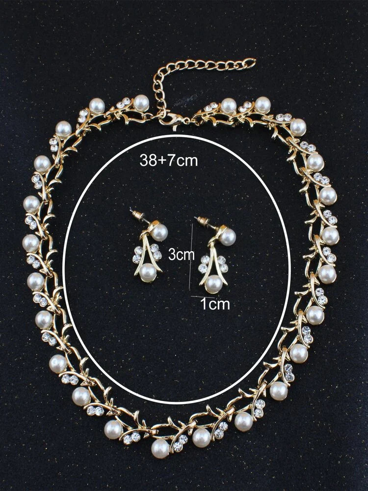 Pearl Rhinestone Bride Wedding Jewelry Set