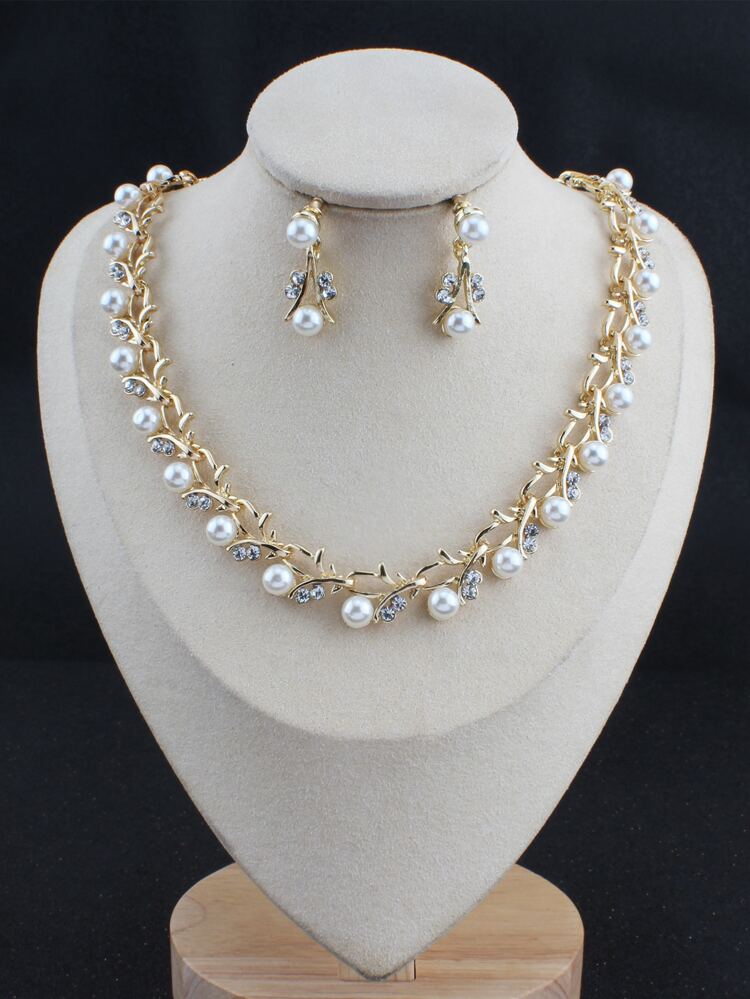 Pearl Rhinestone Bride Wedding Jewelry Set