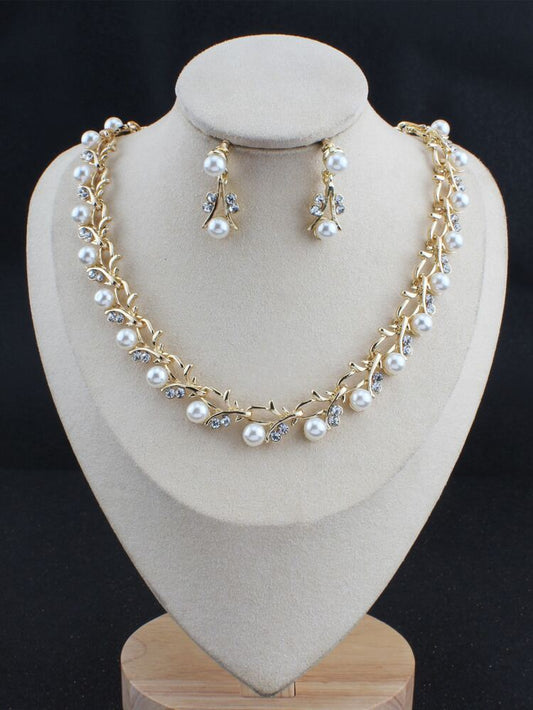 Pearl Rhinestone Bride Wedding Jewelry Set