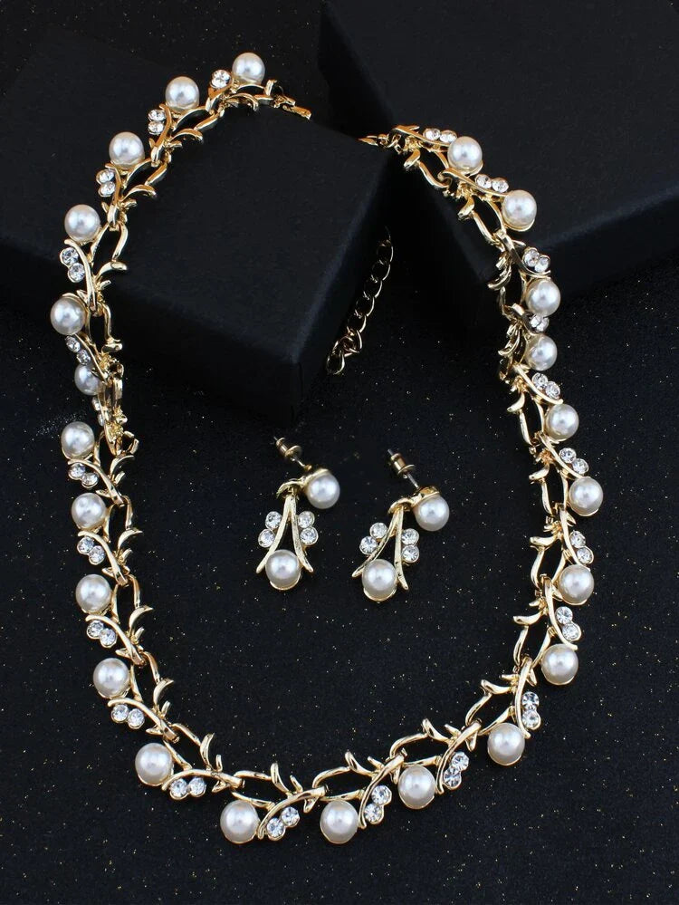 Pearl Rhinestone Bride Wedding Jewelry Set