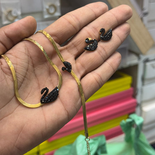 Stainless Steel Swan Set Necklace, Bracelet & Earring