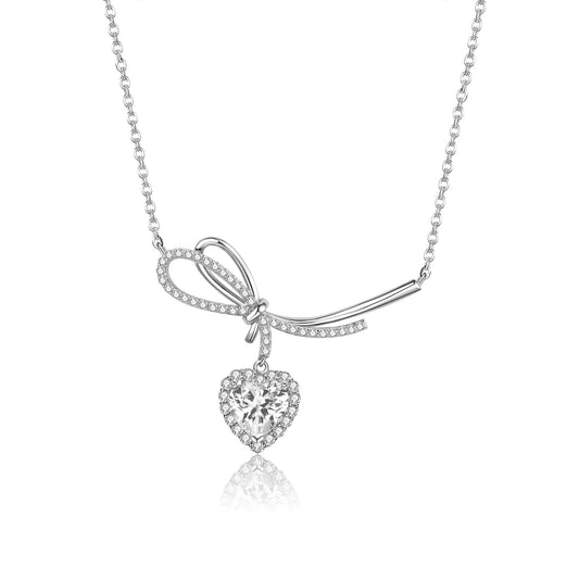 Sterling Bow Silver Heart Pendant Necklace