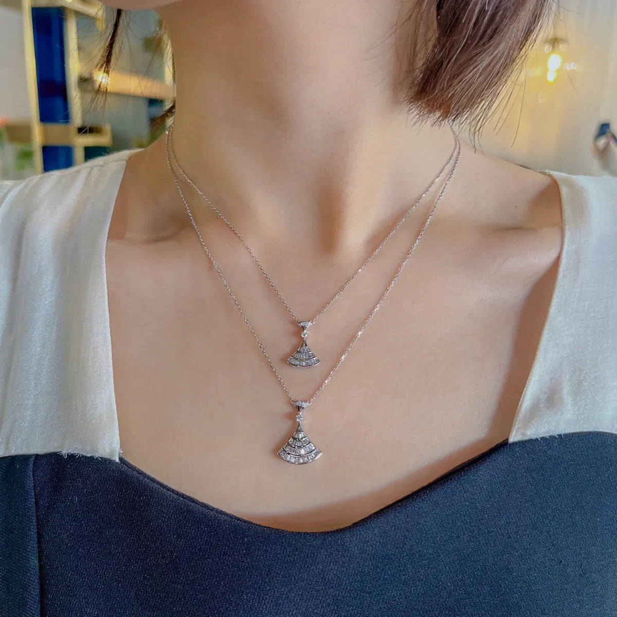 White Gold Divas' Dream Diamond Pendant Necklace