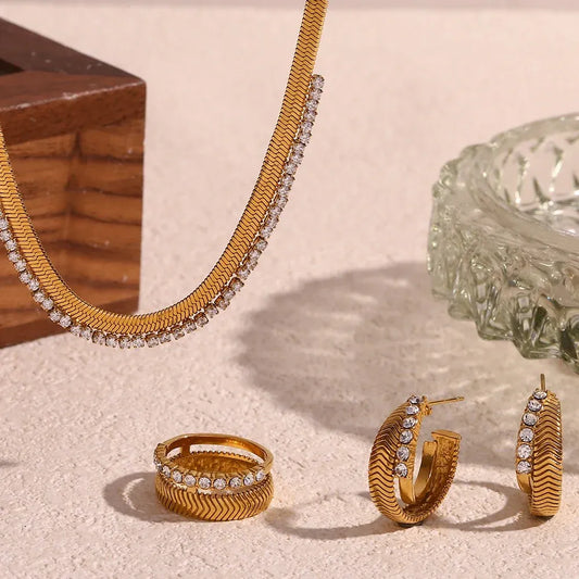 Fashion Jewelry Set Snake Chain Necklace With Earrings & Ring