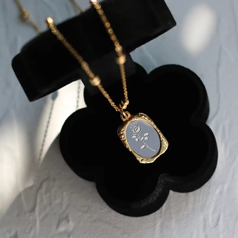 Romantic Stainless Steel Gold Plated Chain Mirror Rose Necklace