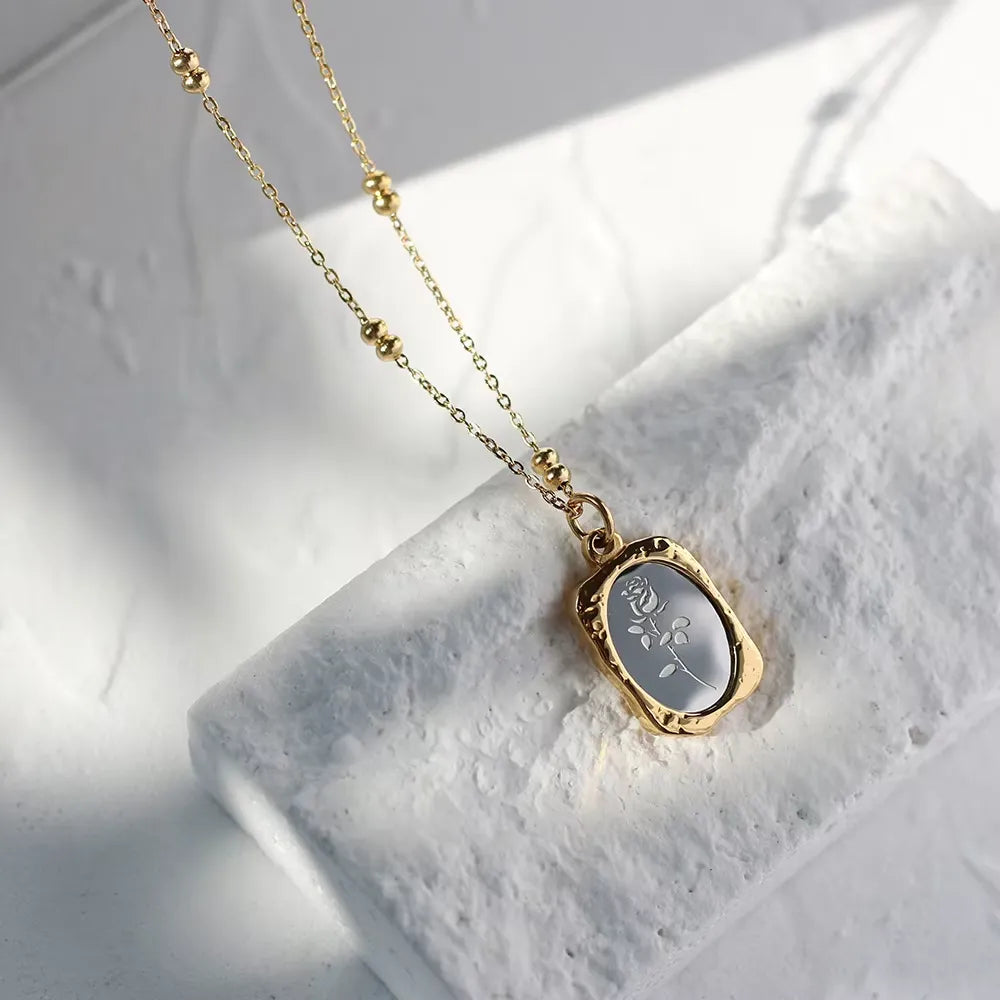 Romantic Stainless Steel Gold Plated Chain Mirror Rose Necklace